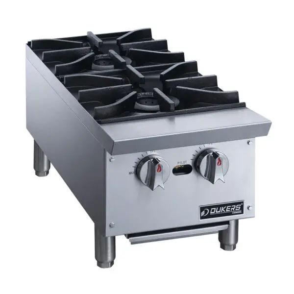DUKERS 2 BURNER COUNTER TOP HOT PLATE WITH MANUAL CONTROLS - 56000 BTU - ETL APPROVED