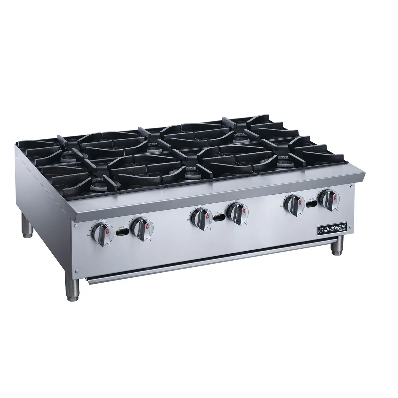 DUKERS 6 BURNER COUNTER TOP HOT PLATE WITH MANUAL CONTROLS - 168000 BTU - ETL APPROVED
