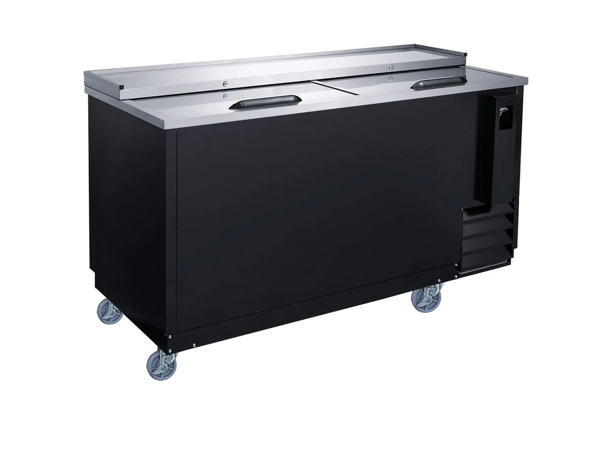 DUKERS 50 INCH SLIDE TOP BOTTLE COOLER ON CASTERS WITH 11.5 CUBIC FOOT CAPACITY CAPACITY - ETL APPROVED