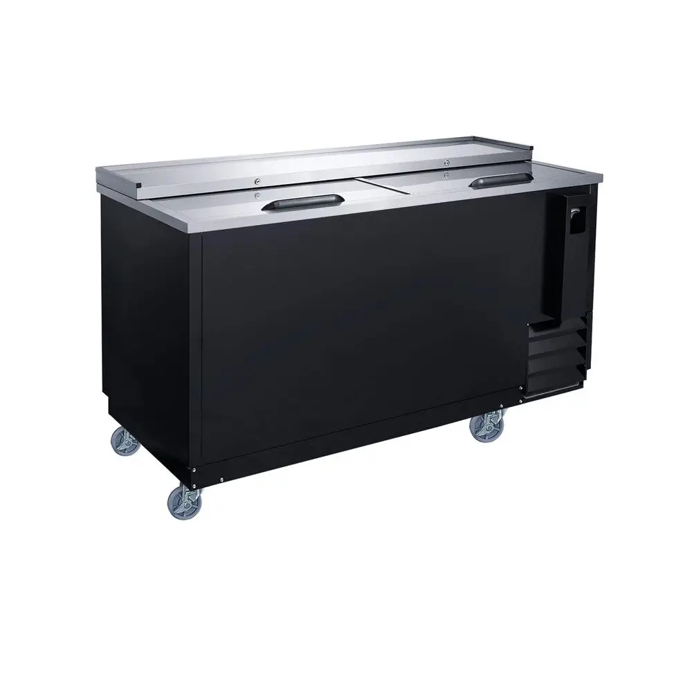 DUKERS 65 INCH SLIDE TOP BOTTLE COOLER ON CASTERS WITH 15.83 CUBIC FOOT CAPACITY CAPACITY - ETL APPROVED