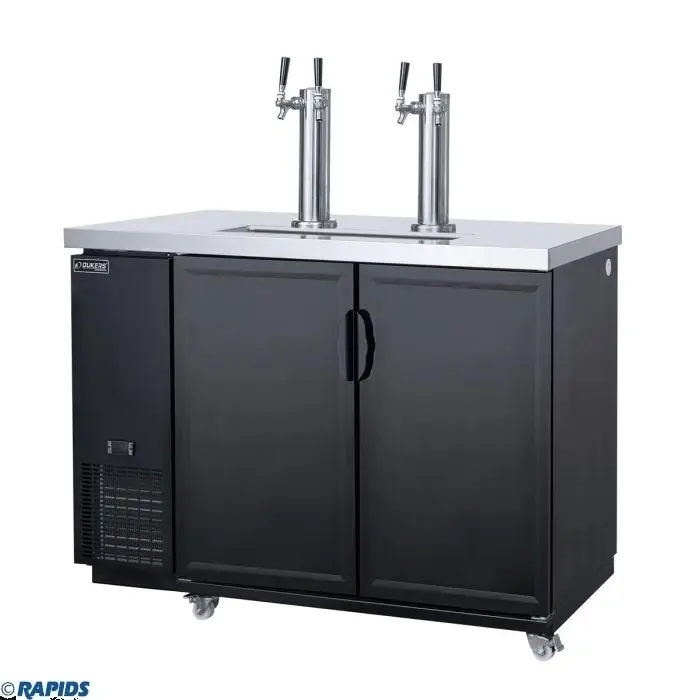 DUKERS 48 INCH DOUBLE KEGERATOR ON CASTERS WITH 11.23 CUBIC FOOT CAPACITY AND 2 DOORS - ETL APPROVED