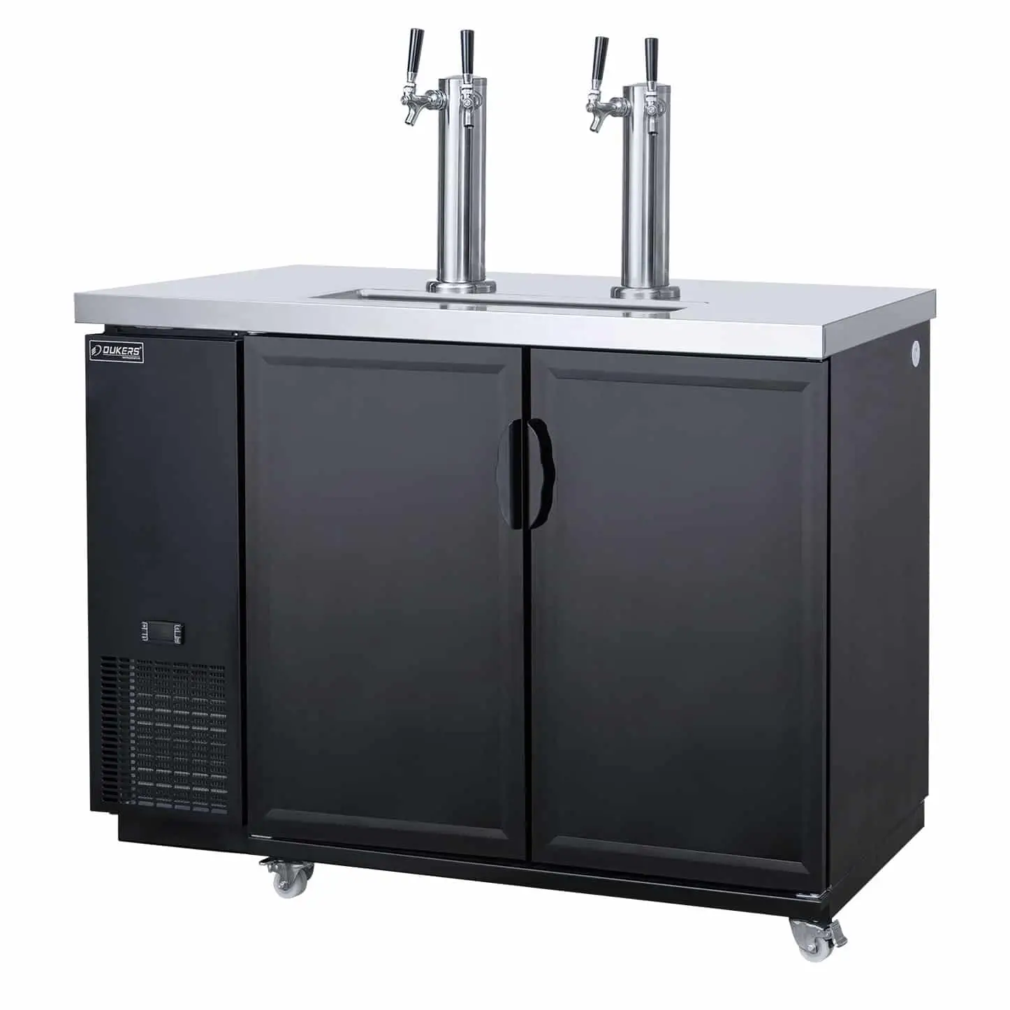 DUKERS 60 INCH DOUBLE KEGERATOR ON CASTERS WITH 15.24 CUBIC FOOT CAPACITY AND 2 DOORS - ETL APPROVED