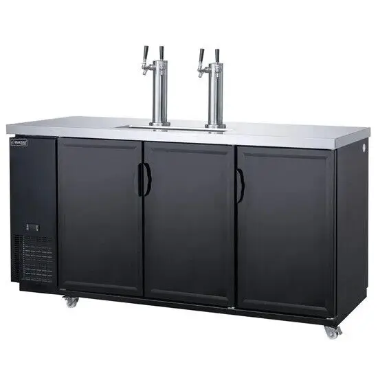 DUKERS 72 INCH DOUBLE KEGERATOR ON CASTERS WITH 19.2 CUBIC FOOT CAPACITY AND 3 DOORS - ETL APPROVED