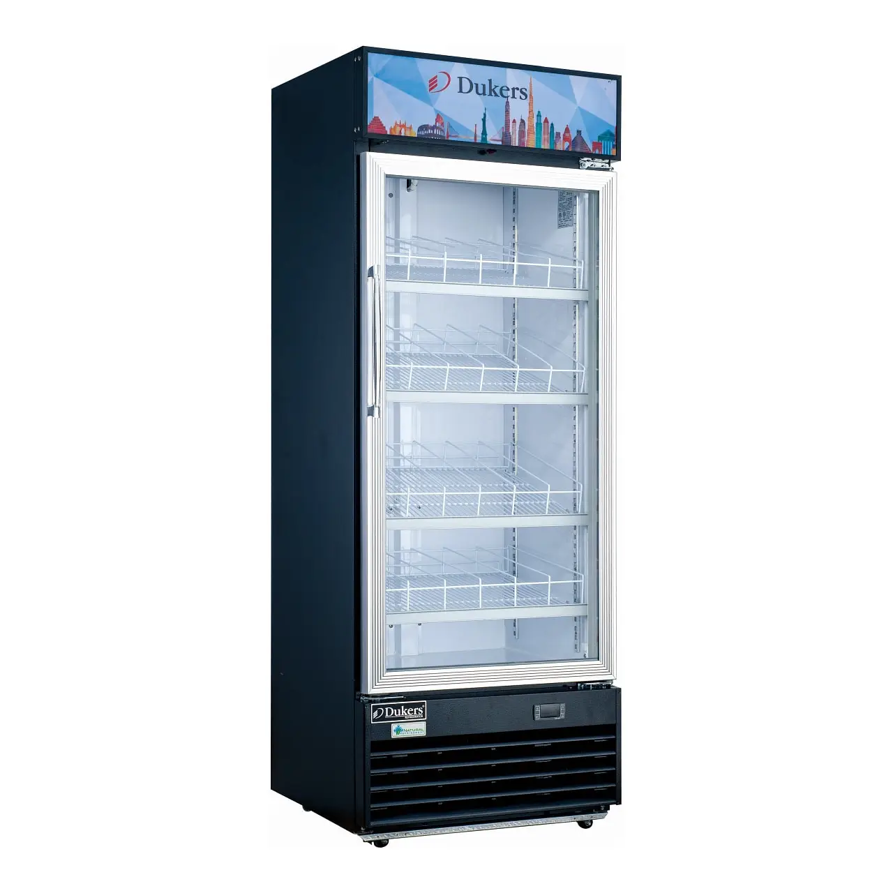 DUKERS 1 GLASS DOOR COOLER MERCHANDISER ON CASTERS WITH 11.47 CUBIC FOOT CAPACITY AND BOTTOM MOUNT COMPRESSOR - ETL APPROVED