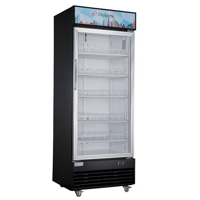 DUKERS 1 GLASS DOOR COOLER MERCHANDISER ON CASTERS WITH 14.72 CUBIC FOOT CAPACITY AND BOTTOM MOUNT COMPRESSOR - ETL APPROVED