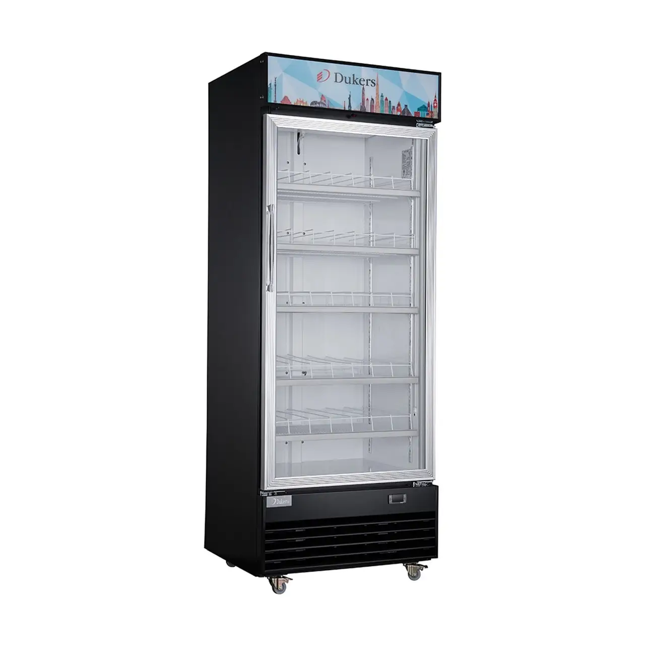 DUKERS 1 GLASS DOOR COOLER MERCHANDISER ON CASTERS WITH 18.72 CUBIC FOOT CAPACITY AND BOTTOM MOUNT COMPRESSOR - ETL APPROVED