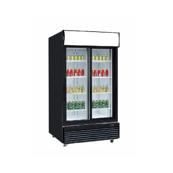 DUKERS 2 SLIDING GLASS DOOR COOLER MERCHANDISER ON CASTERS WITH 33.29 CUBIC FOOT CAPACITY AND BOTTOM MOUNT COMPRESSOR - ETL APPROVED