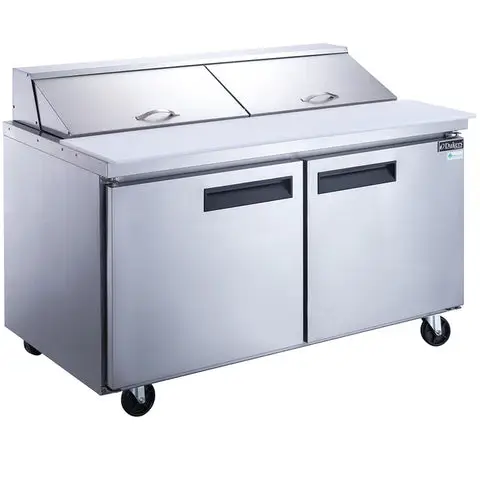 DUKERS 60 INCH REFRIGERATED SANDWICH PREP TABLE ON CASTERS WITH 14.33 CUBIC FOOT CAPACITY AND 2 DOORS BELOW  - FITS 16 SIXTH SIZE PANS - ETL APPROVED