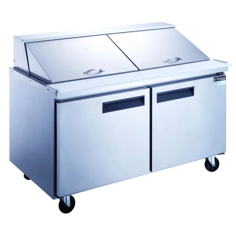 DUKERS 60 INCH MEGA TOP REFRIGERATED SANDWICH PREP TABLE ON CASTERS WITH 14.33 CUBIC FOOT CAPACITY - FITS 24 SIXTH SIZE PANS - ETL APPROVED