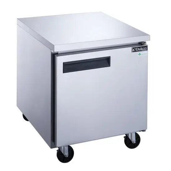 DUKERS 1 DOOR UNDERCOUNTER COOLER ON CASTERS WITH 6.99 CUBIC FOOT CAPACITY AND STAINLESS STEEL WORK TOP - ETL APPROVED