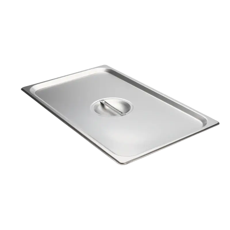 FULL SIZE STAINLESS STEEL STEAM TABLE PAN SOLID COVER WITH RECESSED HANDLE - 18/8 STAINLESS STEEL - FITS REGULAR AND ANTI JAM PANS