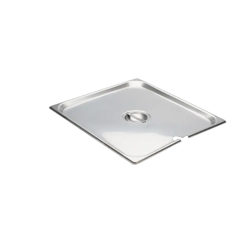 HALF SIZE STAINLESS STEEL STEAM TABLE PAN SLOTTED COVER WITH RECESSED HANDLE - 18/8 STAINLESS STEEL- FITS REGULAR AND ANTI JAM PANS