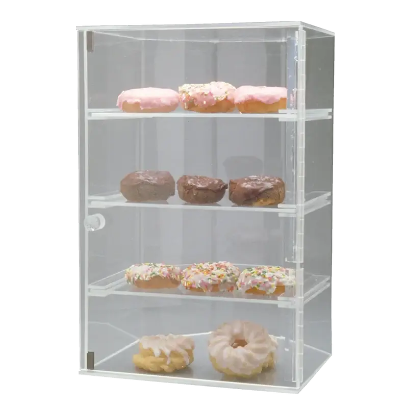 ACRYLIC PASTRY DISPLAY WITH HINGED FRONT DOOR AND 3 REMOVABLE SHELVES