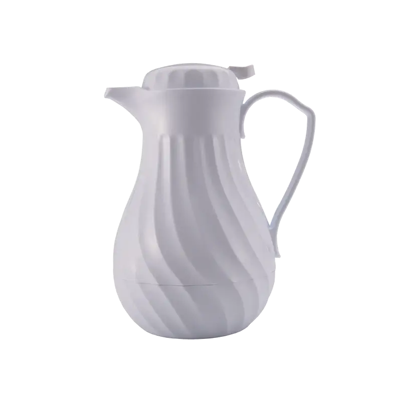 WHITE SWIRL DESIGN 42 OZ INSULATED BEVERAGE SERVER WITH PUSH BUTTON OPERATION