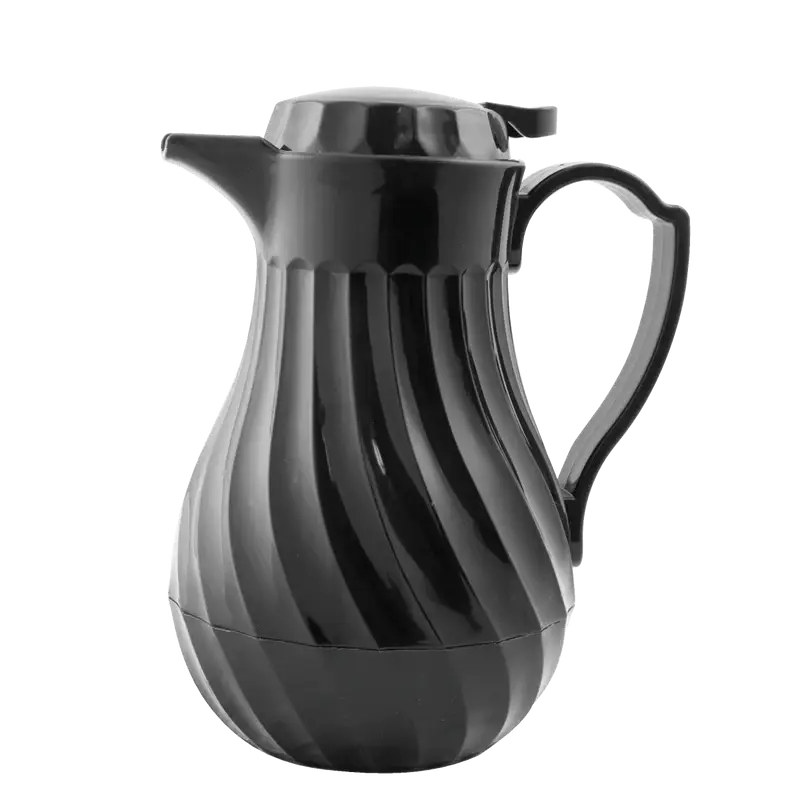 BLACK SWIRL DESIGN 64 OZ INSULATED BEVERAGE SERVER WITH PUSH BUTTON OPERATION