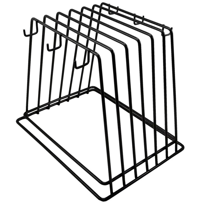 6 SLOT POWDER COATED CUTTING BOARD RACK WITH 6 HOOKS