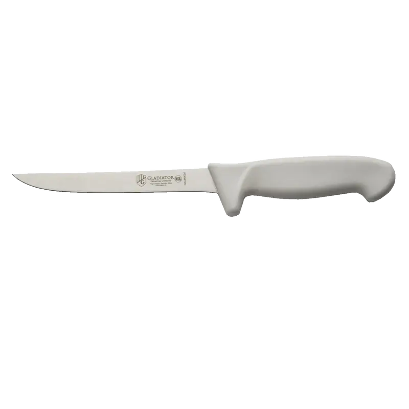 6 INCH BONING KNIFE WITH STRAIGHT BLADE AND WHITE POLYPROPYLENE HANDLE