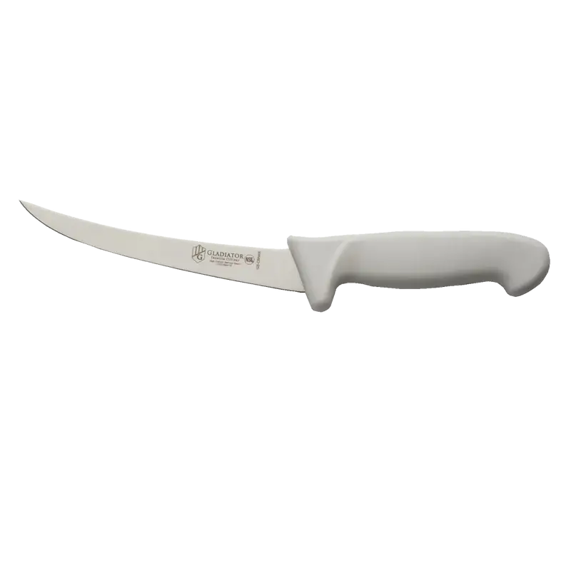 6 INCH BONING KNIFE WITH CURVED BLADE AND WHITE POLYPROPYLENE HANDLE