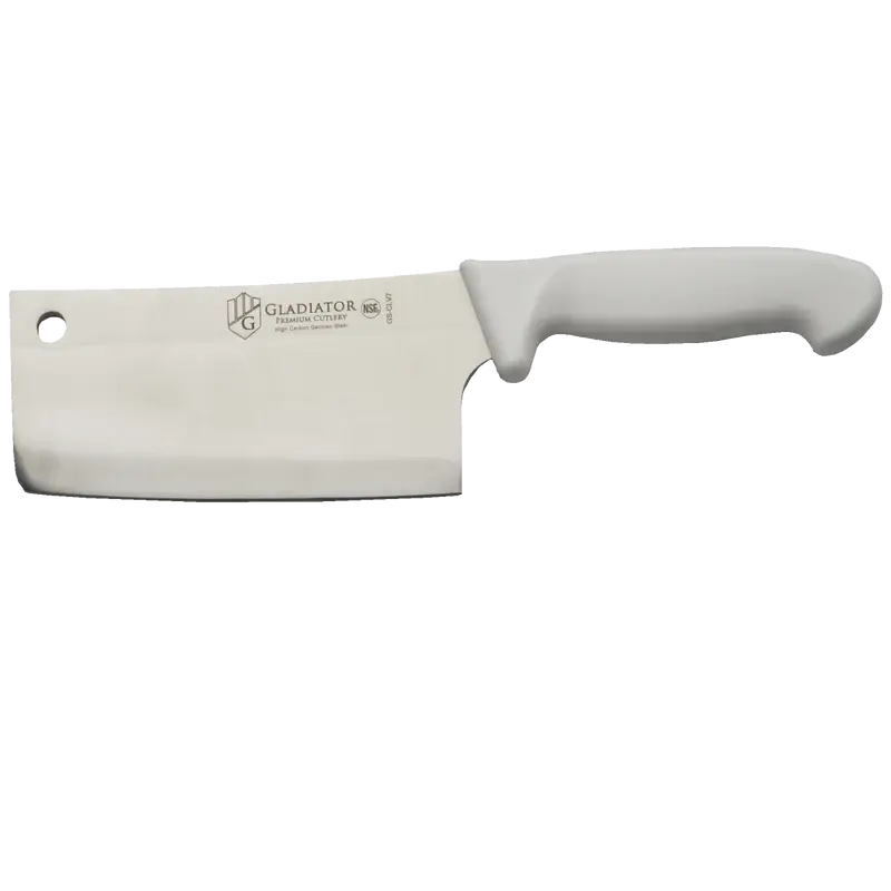 7 INCH HEAVY DUTY CLEAVER WITH WHITE POLYPROPYLENE HANDLE
