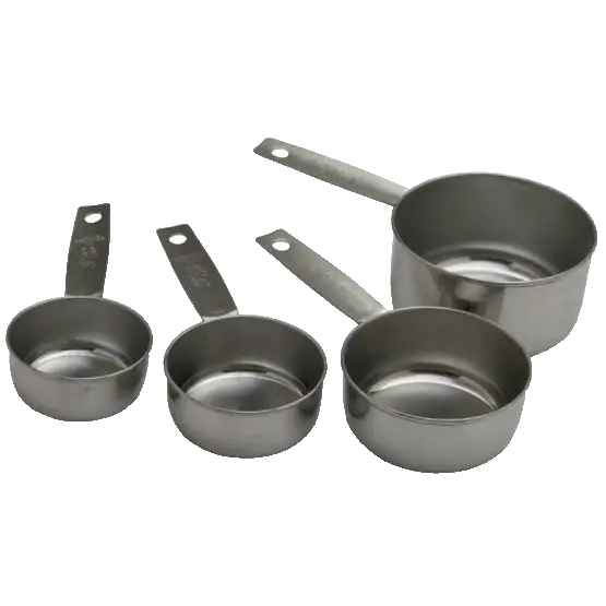 4 PIECE STAINLESS STEEL MEASURING CUP SET WITH 1/4; 1/3; 1/2; AND 1 CUP MEASURES