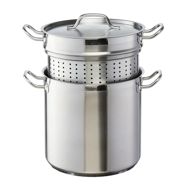16 QT STAINLESS STEEL STEAMER / PASTA COOKER WITH INDUCTION READY BASE - 3 PIECE SET COMES WITH POT; PERFORATED INSERT; AND LID