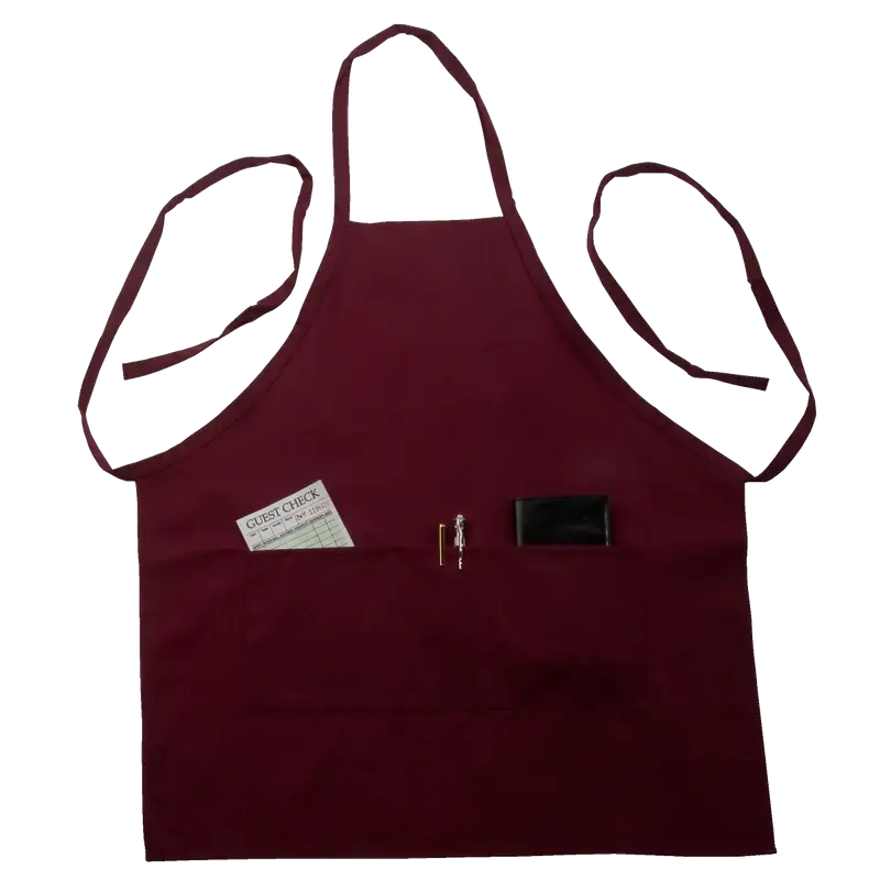 BURGANDY FULL LENGTH BIB APRON WITH POCKETS