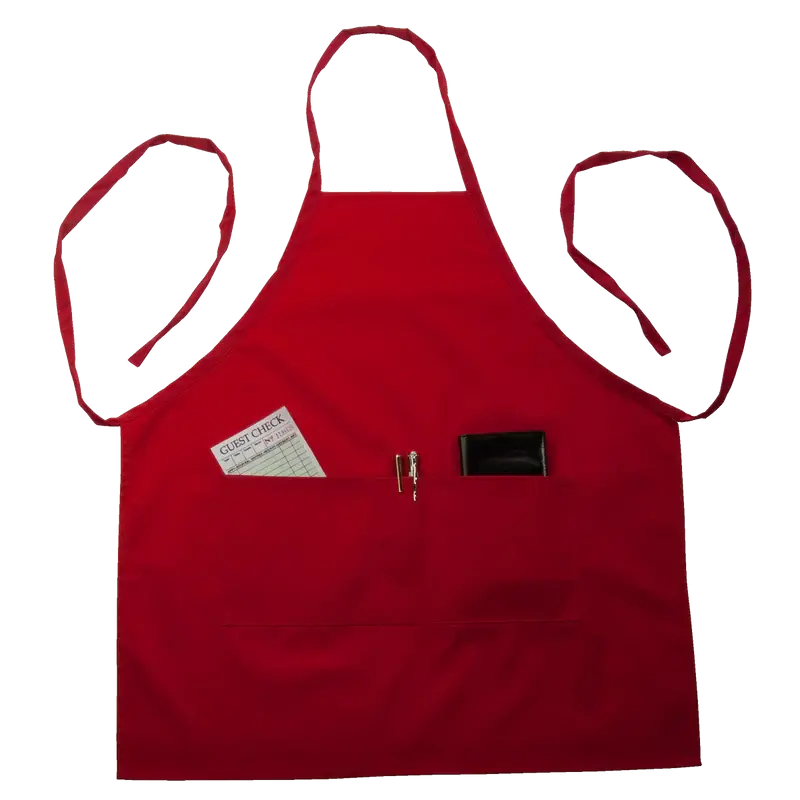 RED FULL LENGTH BIB APRON WITH POCKETS