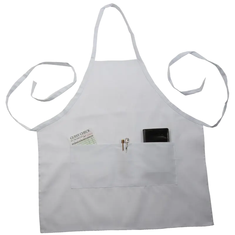 WHITE FULL LENGTH BIB APRON WITH POCKETS