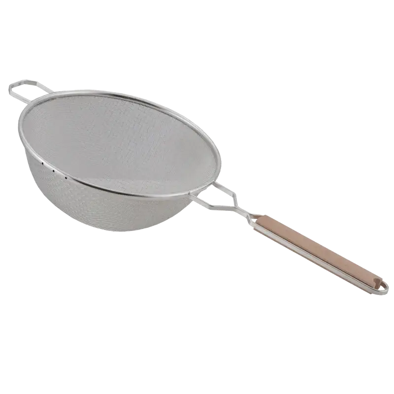 9-1/2 INCH DOUBLE FINE MESH STRAINER WITH WOOD HANDLE