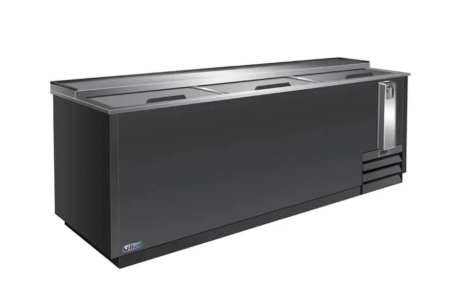 IKON 95 INCH SLIDE TOP BOTTLE COOLER ON CASTERS WITH 30.3 CUBIC FOOT CAPACITY - ETL APPROVED