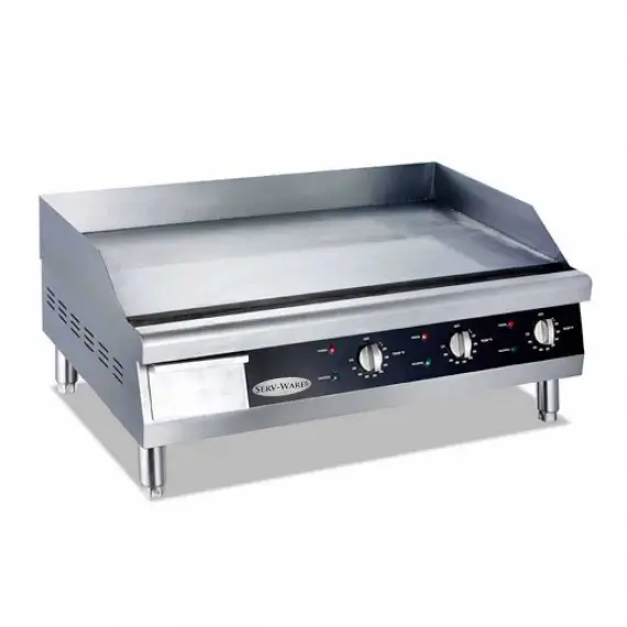 SERV-WARE 30 INCH ELECTRIC COUNTERTOP GRIDDLE WITH THERMOSTATIC CONTROLS AND 1/2 INCH PLATE