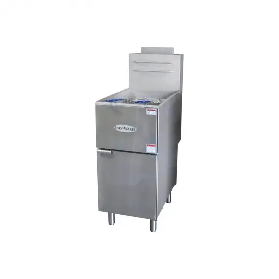 SERV-WARE 40 LB TWIN BASKET FRYER WITH 3 TUBE BURNERS  - 90000 BTU - PROPANE - ETL APPROVED