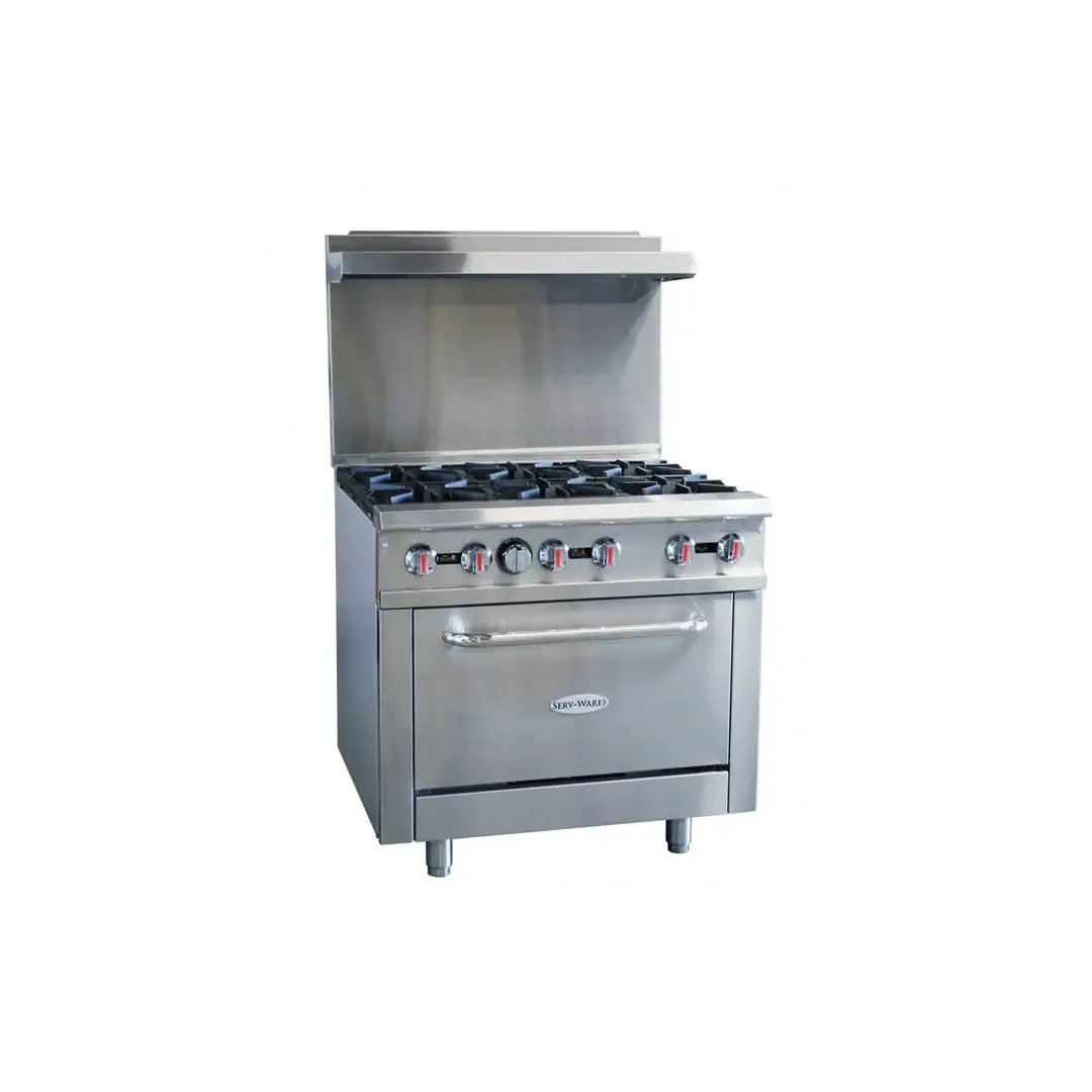 SERV-WARE 6 BURNER RANGE WITH STAINLESS STEEL OVERSHELF AND STANDARD OVEN - COMES WITH CONVERSION KIT - ETL APPROVED