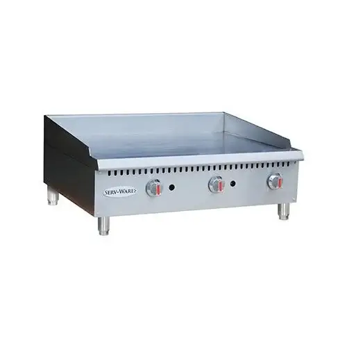 SERV-WARE 48 INCH COUNTERTOP GRIDDLE WITH 3/4 INCH PLATE; 4 BURNERS; AND THERMOSTATIC CONTROLS - 120000 BTU - COMES WITH CONVERSION KIT - ETL APPROVED