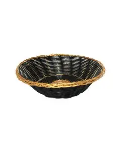 8 INCH ROUND POLY WOVEN BLACK AND GOLD BASKET