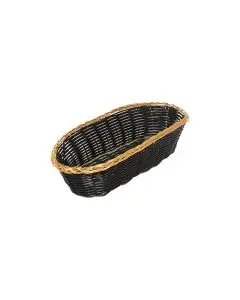 8-1/2 INCH LONG OVAL POLY WOVEN BLACK AND GOLD BASKET