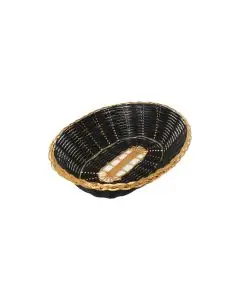 9 INCH OVAL POLY WOVEN BLACK AND GOLD BASKET