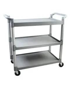 3 TIER BUS CART WITH ALUMINUM POSTS AND POLYPROPYLENE SHELVES