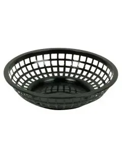 8 INCH ROUND FAST FOOD BASKET WITH ROUNDED BOTTOM - BLACK