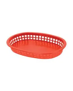 10-3/4 INCH OVAL FAST FOOD BASKET WITH FLAT BOTTOM - RED