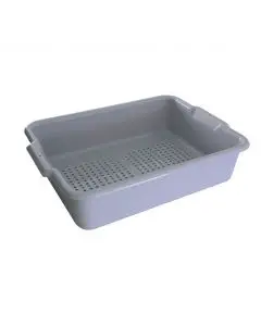 5 INCH DEEP PERFORATED POLYPROPYLENE BUS TUB / DISH BOX - GRAY