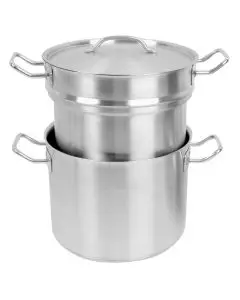 12 QT STAINLESS STEEL DOUBLE BOILER WITH INDUCTION READY BASE - 3 PIECE SET COMES WITH INNER POT; OUTER POT; AND LID