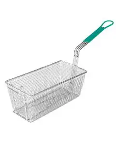 GREEN HANDLE FRY BASKET WITH UNDER SUPPORT - 13 X 6-5/8 X 5-1/8