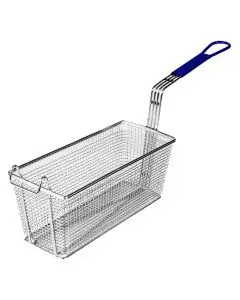 BLUE HANDLE FRY BASKET WITH UNDER SUPPORT - 13-3/8 X 5-3/4 X 5