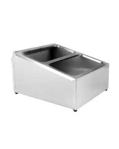 STAINLESS STEEL ANGLED CONDIMENT PACKET HOLDER / DISPLAY - FITS (4) SIXTH SIZE HOTEL PANS