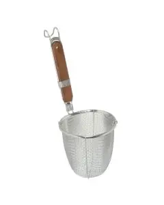 NOODLE SKIMMER WITH STAINLESS STEEL MESH AND WOOD HANDLE