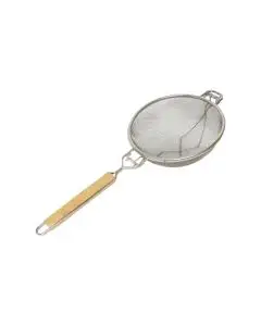 9.50IN REINFORCED WOODEN HANDLE STRAINER / DOUBLE / FINE -FLAT HANDLE