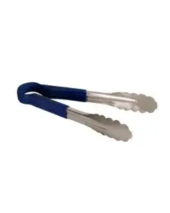 10 INCH STAINLESS STEEL TONGS WITH BLUE HANDLE