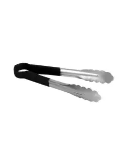 10 INCH STAINLESS STEEL TONGS WITH BLACK HANDLE