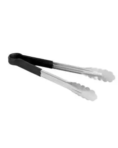 12 INCH STAINLESS STEEL TONGS WITH BLACK HANDLE